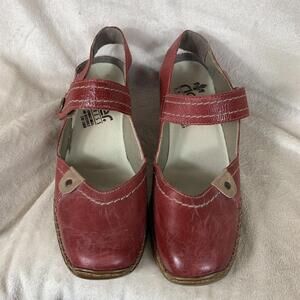 Rieker Womens 38 Red Leather Mary Jane Flats Shoes Hook Loop Comfort Slingback